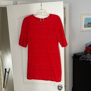 J. Crew red eyelet midi dress.